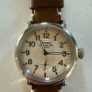 Shinola Runwell 36mm Watch Stainless Steel, Cream Dial, Brown Strap - S0200053